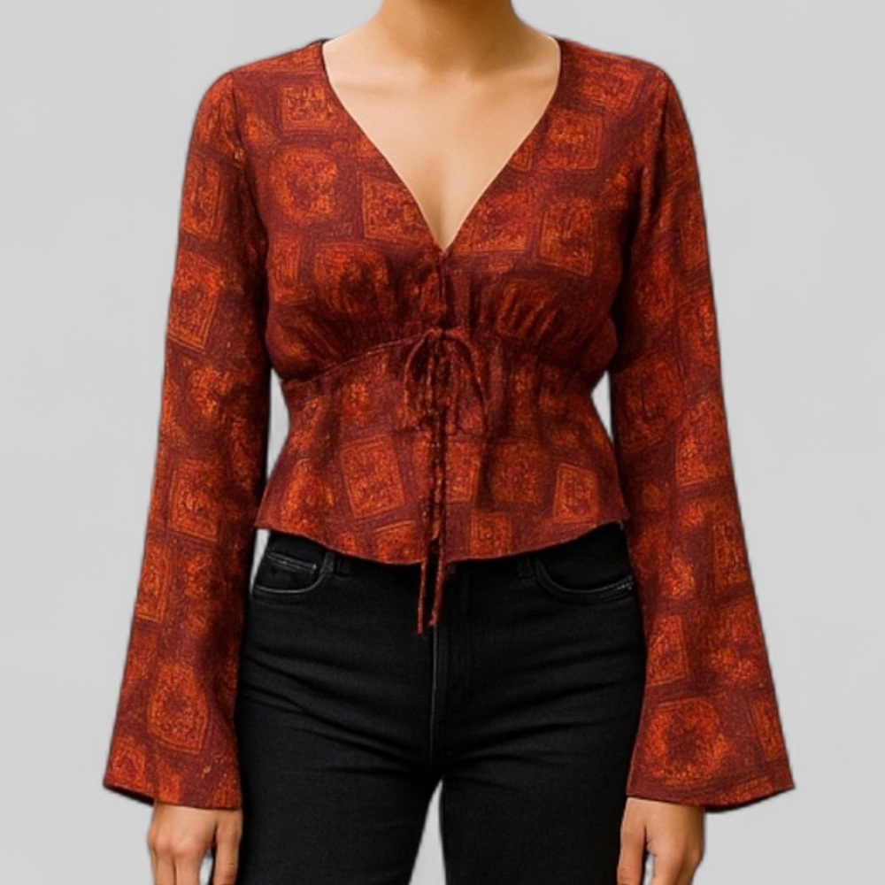 House of Harlow 1960 Burgundy Patterned Top
